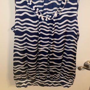 Signature by Larry Levine navy & ivory striped blouse